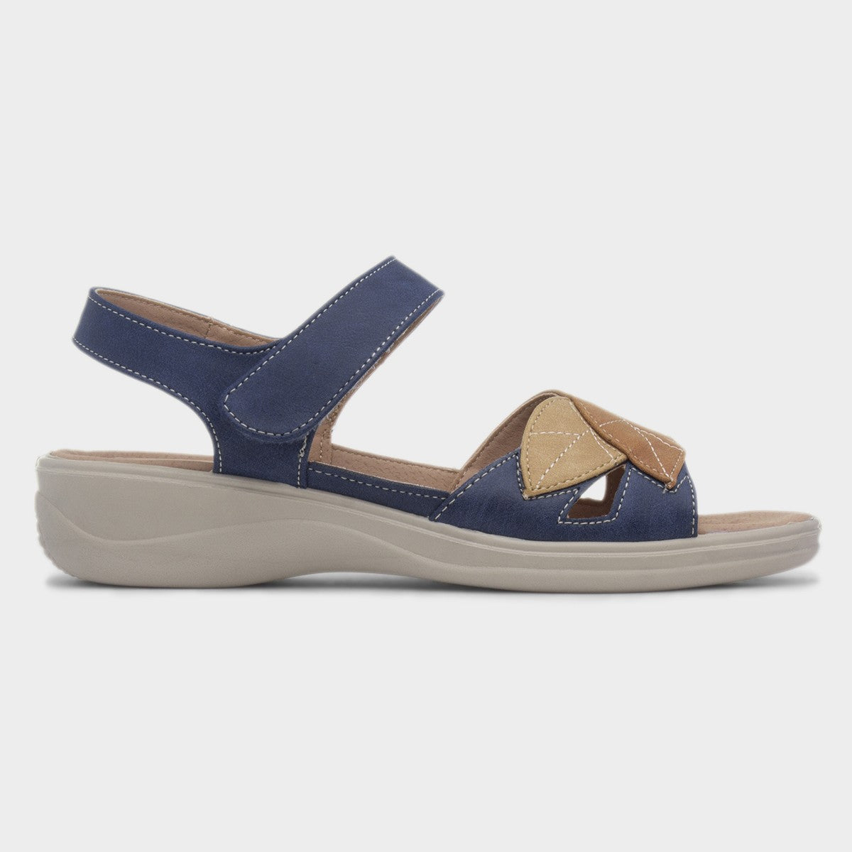 Cushion Walk Womens Leaf Strappy Wedge Sandal - Navy