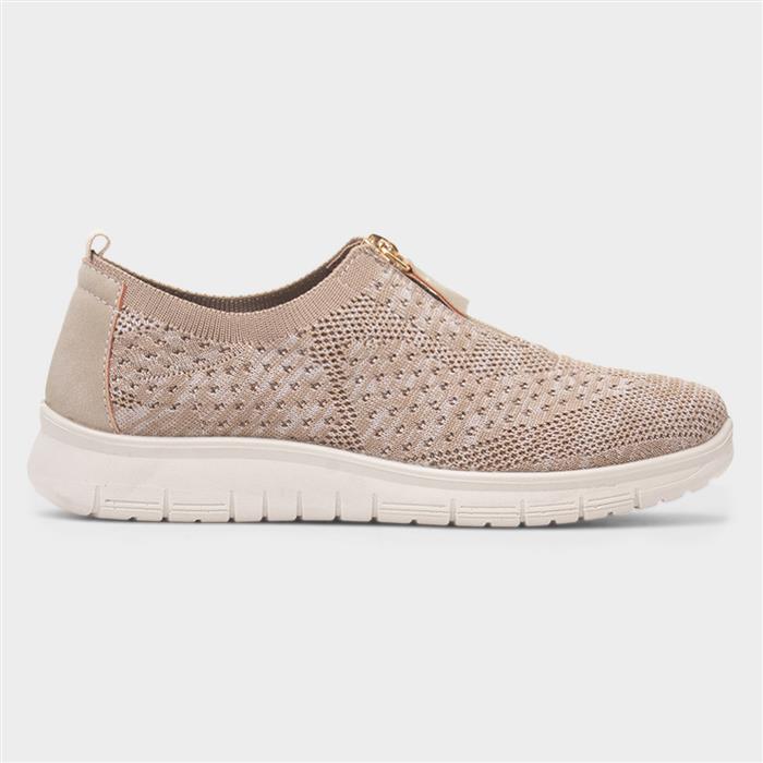 Cushion Walk Womens Ruth Zip Up Shoe - Beige