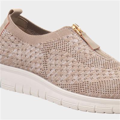 Cushion Walk Womens Ruth Zip Up Shoe - Beige