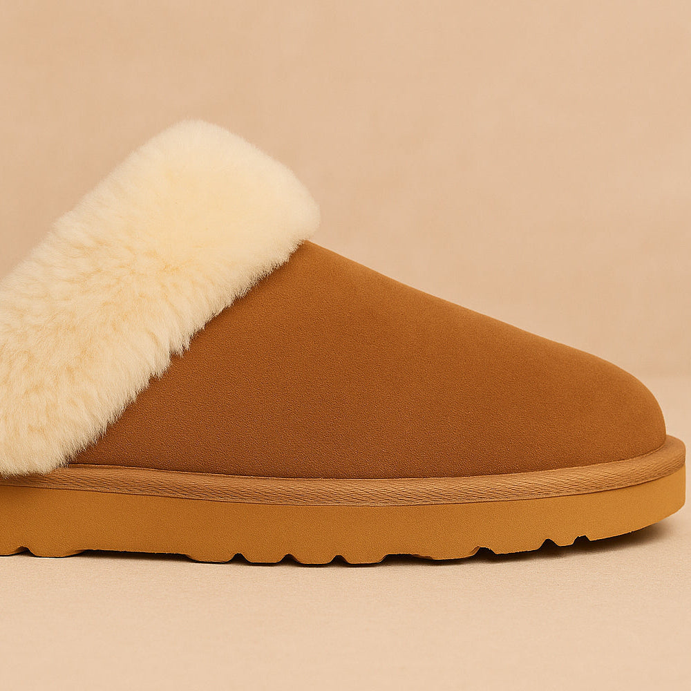 Premium Shearling-Lined Suede Slip On Slippers with Cushioned Sole