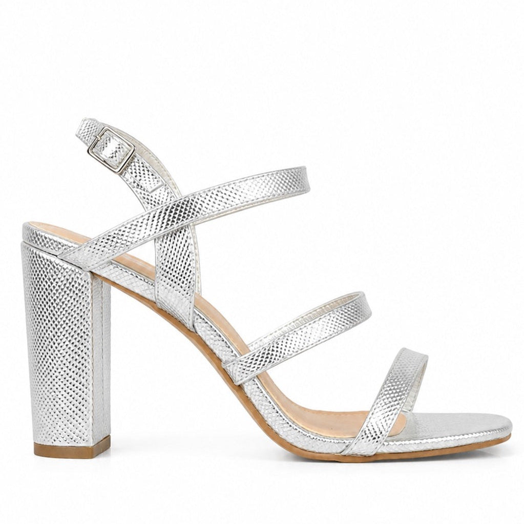 Strappy Block Heels With Buckle Snake Effect