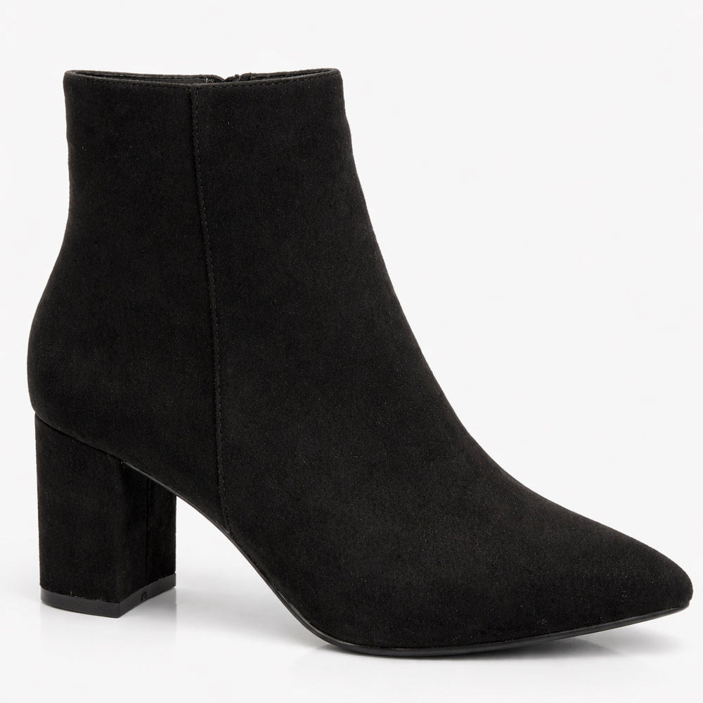 Suedette Pointed Toe Block Heel Ankle Boots