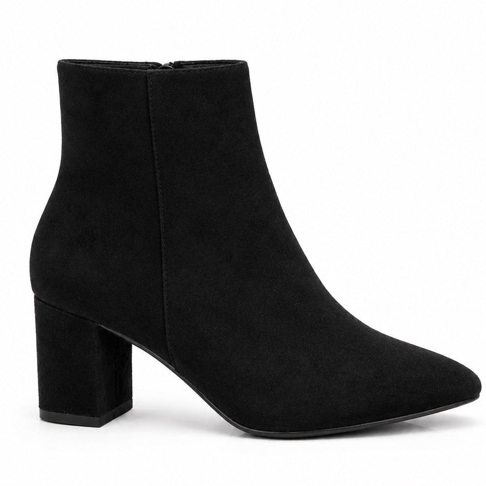 Suedette Pointed Toe Block Heel Ankle Boots