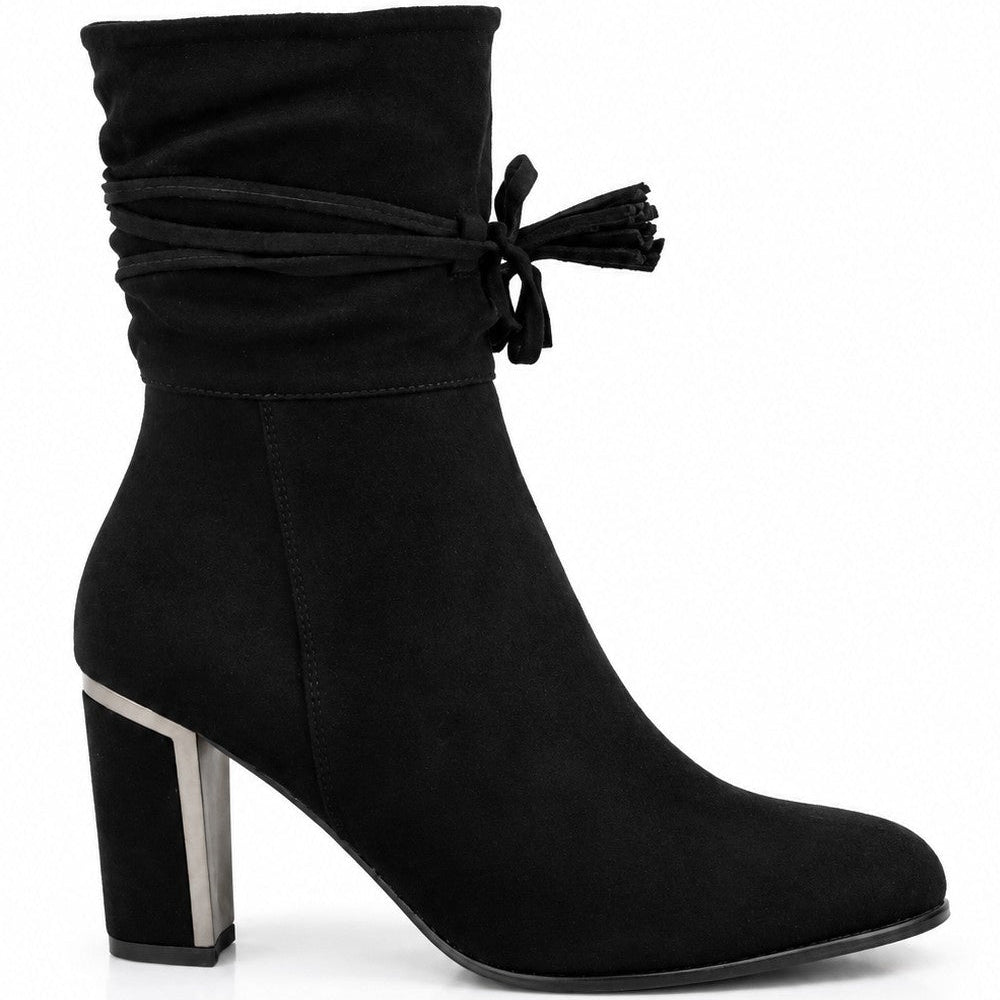 Block Heel Ankle Boots with Tassel Tie Detail