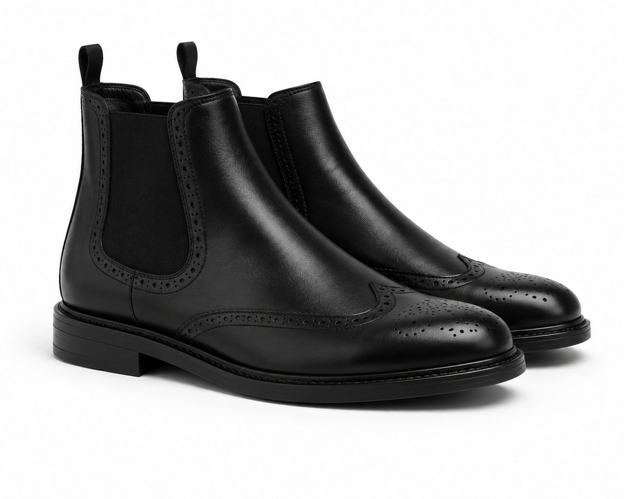 Men's Brogue Chelsea Boots with Elastic Side Panels