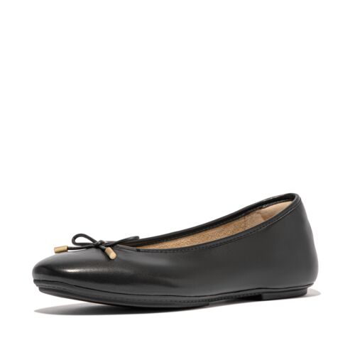 Fitflop DELICATO Bow Soft Leather Ballerinas - Black
