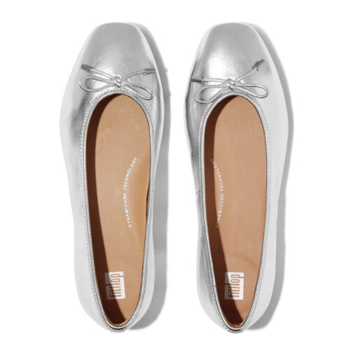 FitFlop DELICATO Bow Soft Metallic-Leather Ballerinas - Silver