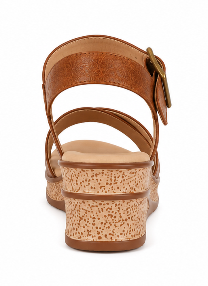 Women Cross Strap Wedge Sandal - Tan