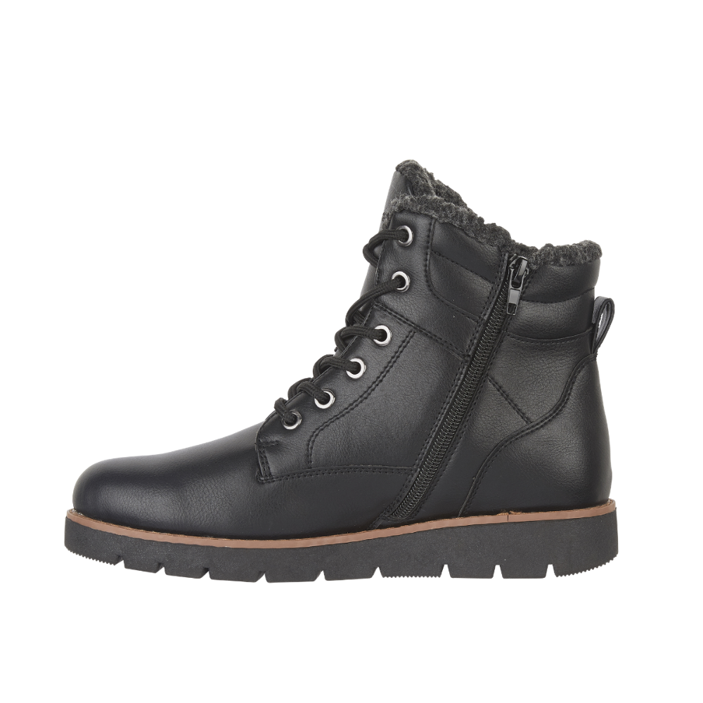 Women’s Warm Lined Lace-Up Zip Ankle Boots – Black