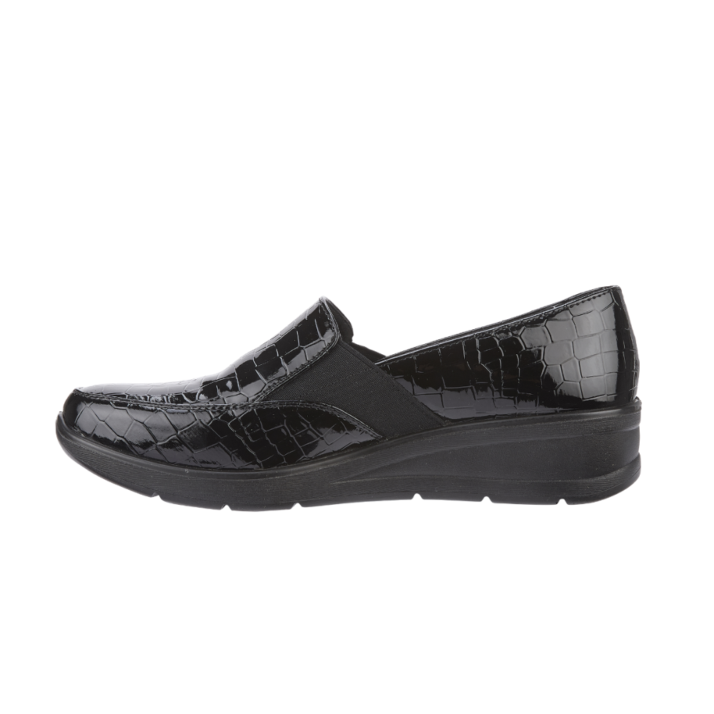 Womens Patent Slip-On Extra Comfort Shoe – Black