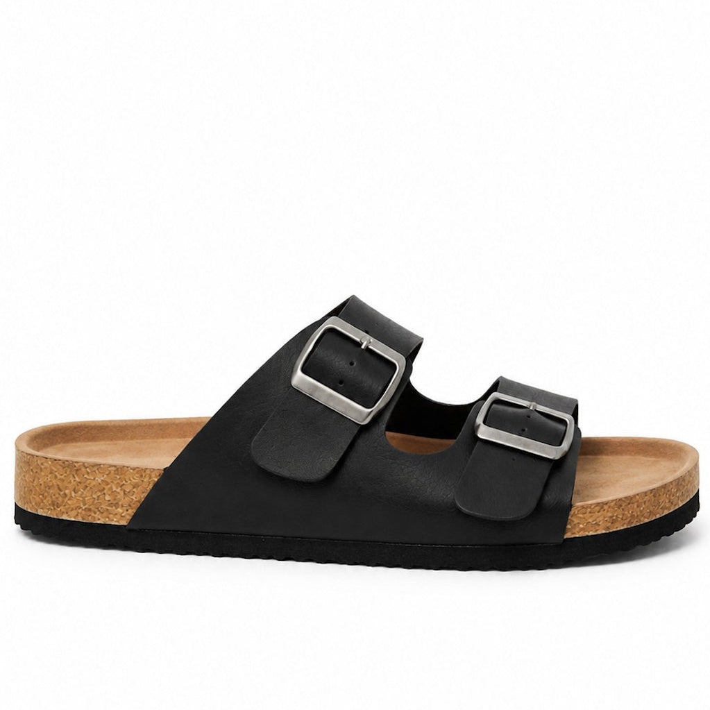 Double Buckle Footbed Casual Sandal with Cork Sole