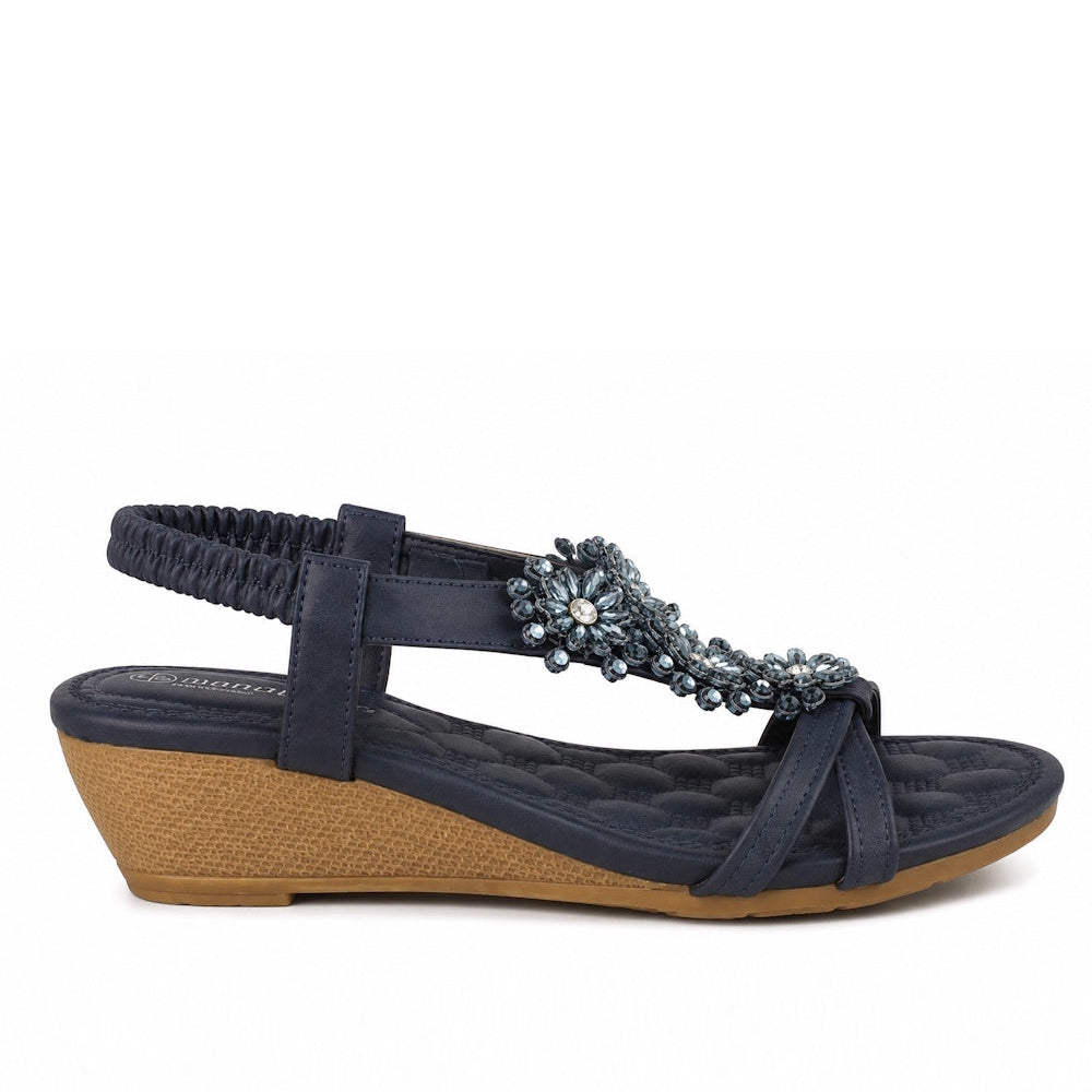 Embellished Comfort Wedge Sandals with Elastic Slingback