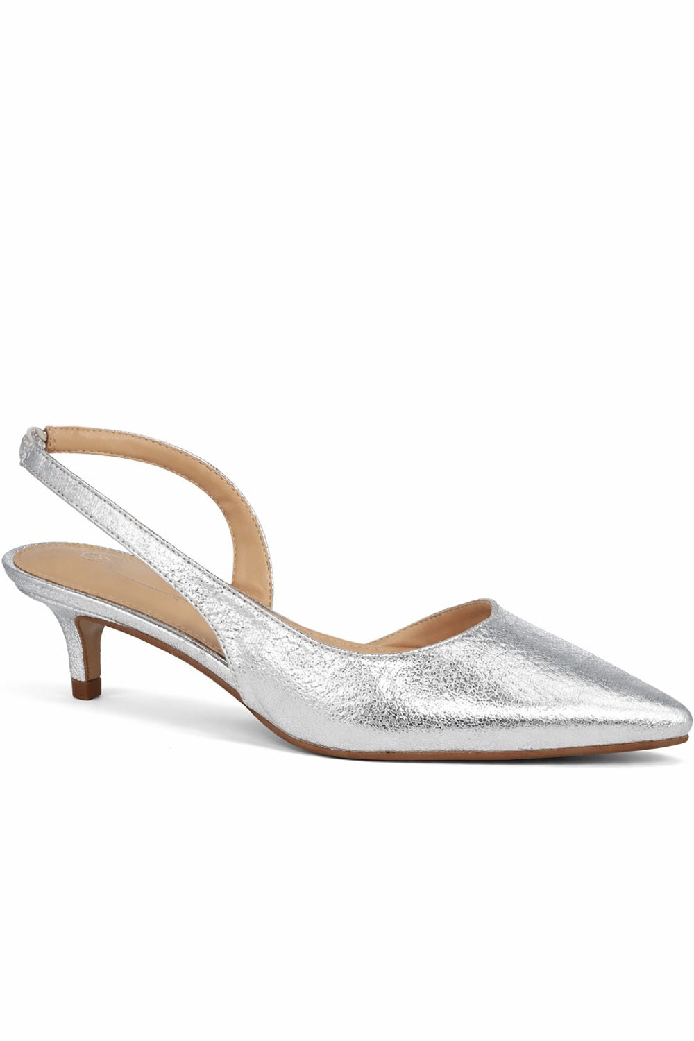Pointed Toe Slingback Kitten Heel Court Shoe