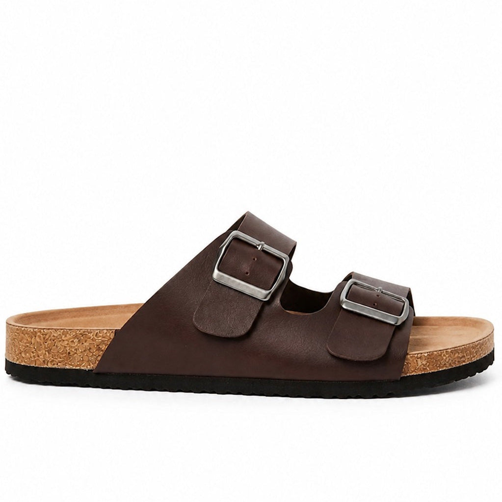 Double Buckle Footbed Casual Sandal with Cork Sole