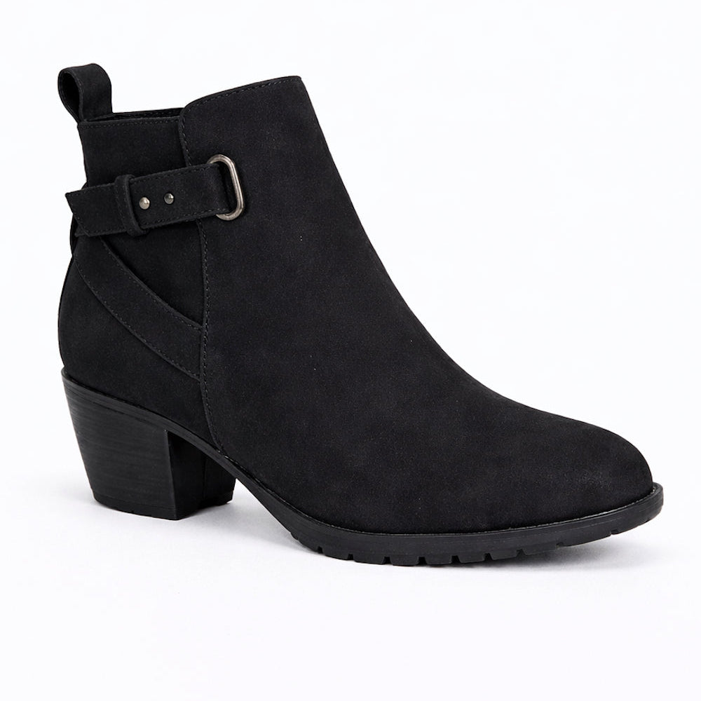 Low Block Heel Ankle Boots with Buckle Detail