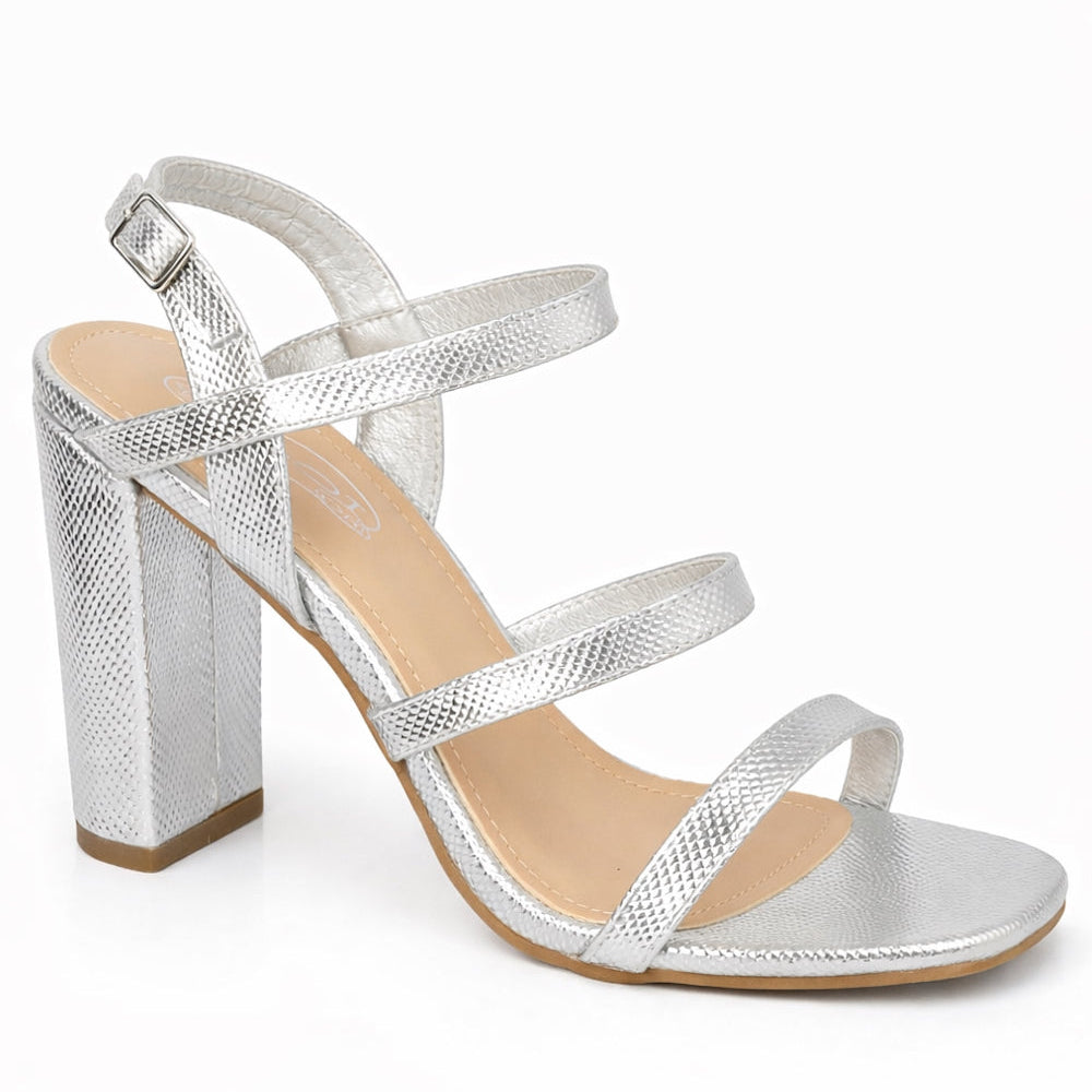 Strappy Block Heels With Buckle Snake Effect