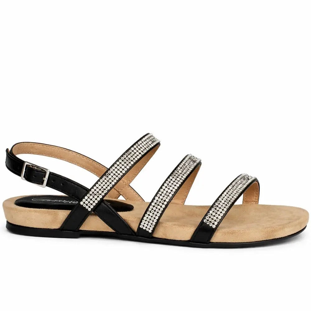 Women's Diamante Multi Strap Flat Sandal with Buckle Fastening
