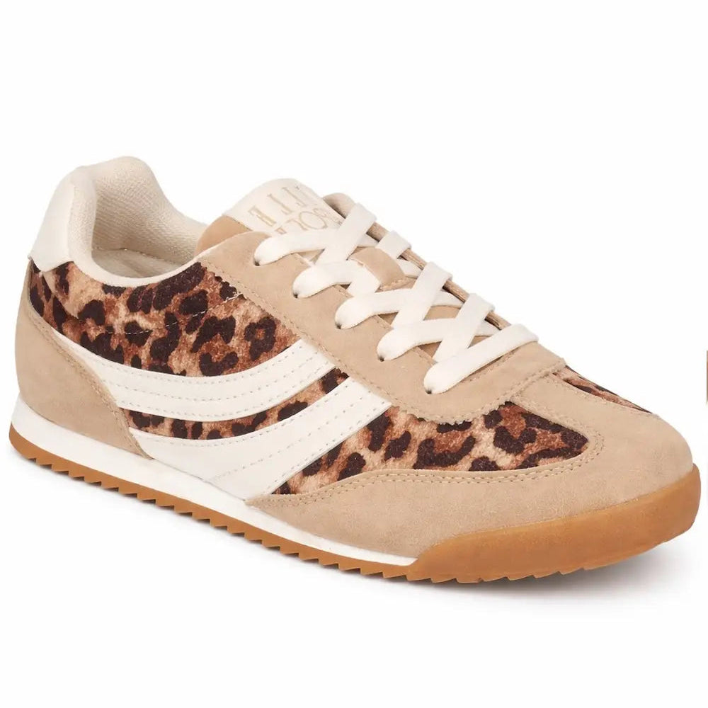 ELLE SPORT Leopard Print Trainers with Lace Fastening and Retro Sole