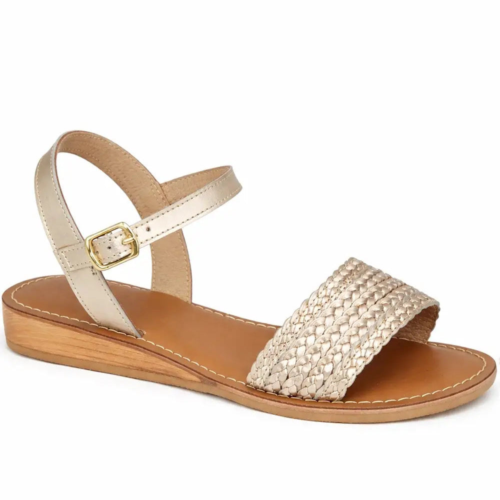 Women's Leather Strap Sandal with Buckle Fastening and Cushioned Sole