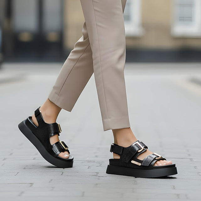 Chunky Strap Sandal with Gold Buckle Detail
