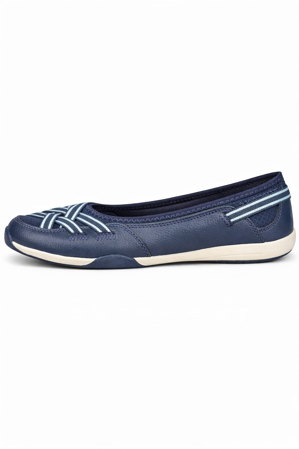 Leather Elastic Cross Strap Ballet Pumps with Cushioned Sole