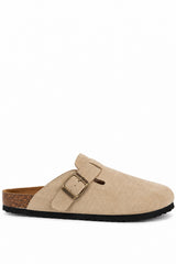 Suede Buckle Comfort Clogs with Cork Footbed
