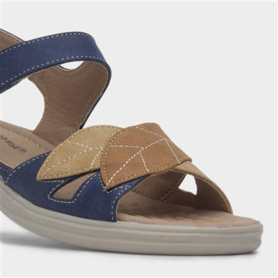 Cushion Walk Womens Leaf Strappy Wedge Sandal - Navy