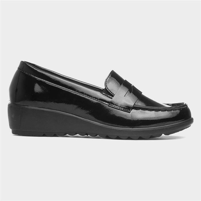 Cushion Walk Sally Womens Black Patent Wedge Shoe