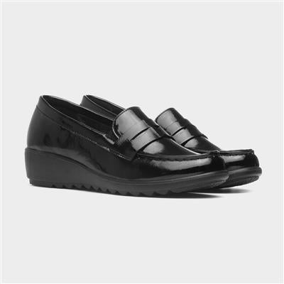 Cushion Walk Sally Womens Black Patent Wedge Shoe