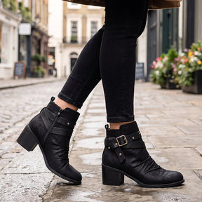 Ankle Boot with Chunky Heel and Buckle Strap