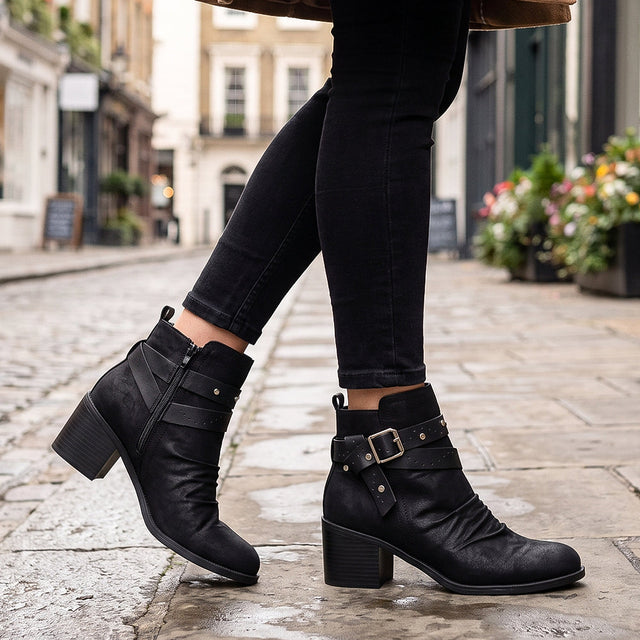 Ankle Boot with Chunky Heel and Buckle Strap