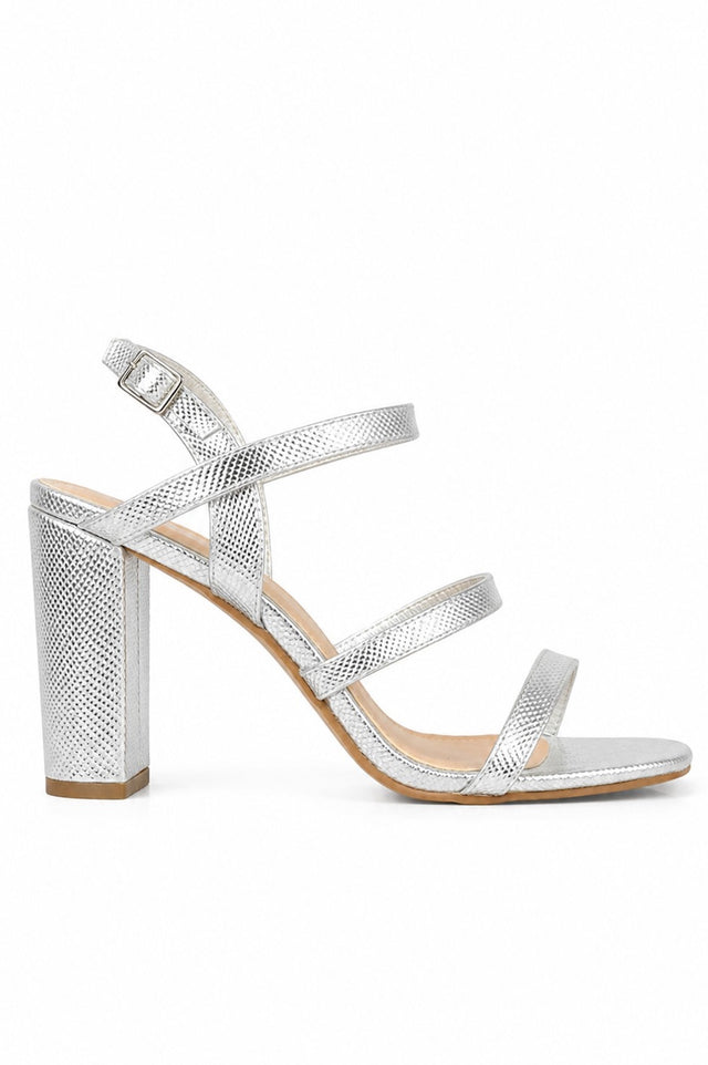 Strappy Block Heels With Buckle Snake Effect