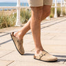 Suede Buckle Comfort Clogs with Cork Footbed