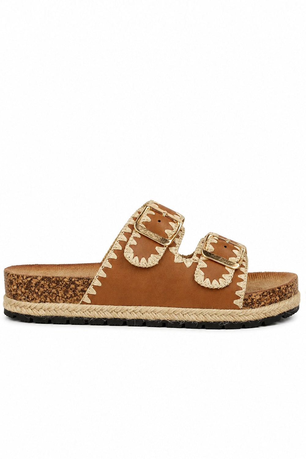 Rope Edged Double Buckle Mule Sandal