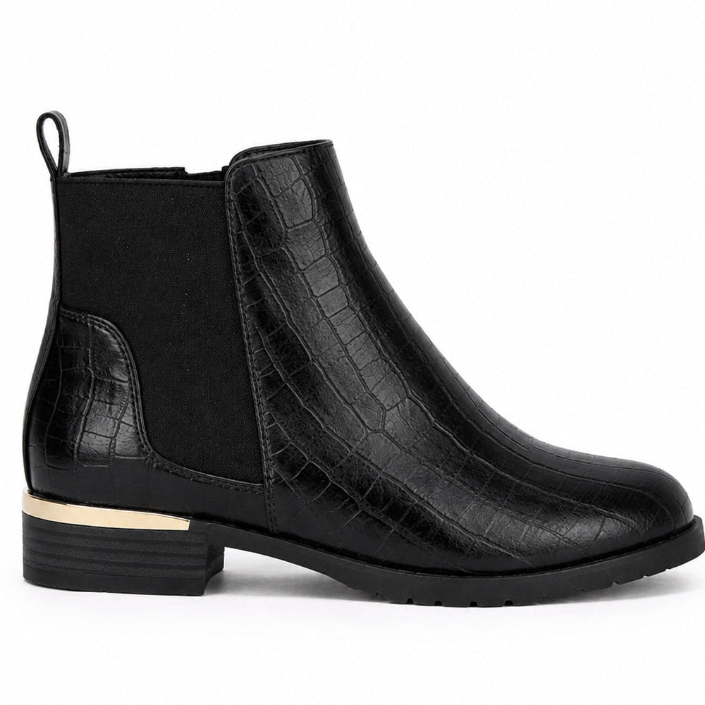 Women Croc-Effect Chelsea Ankle Boot with Elastic Panels and Low Heel