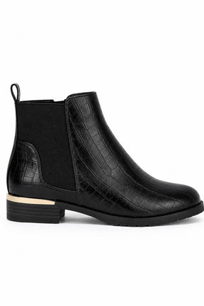 Croc-Effect Chelsea Ankle Boot with Elastic Panels and Low Heel