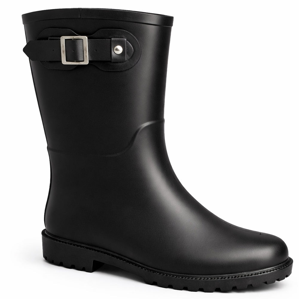 Mid Calf Buckle Detail Waterproof Wellington Boots