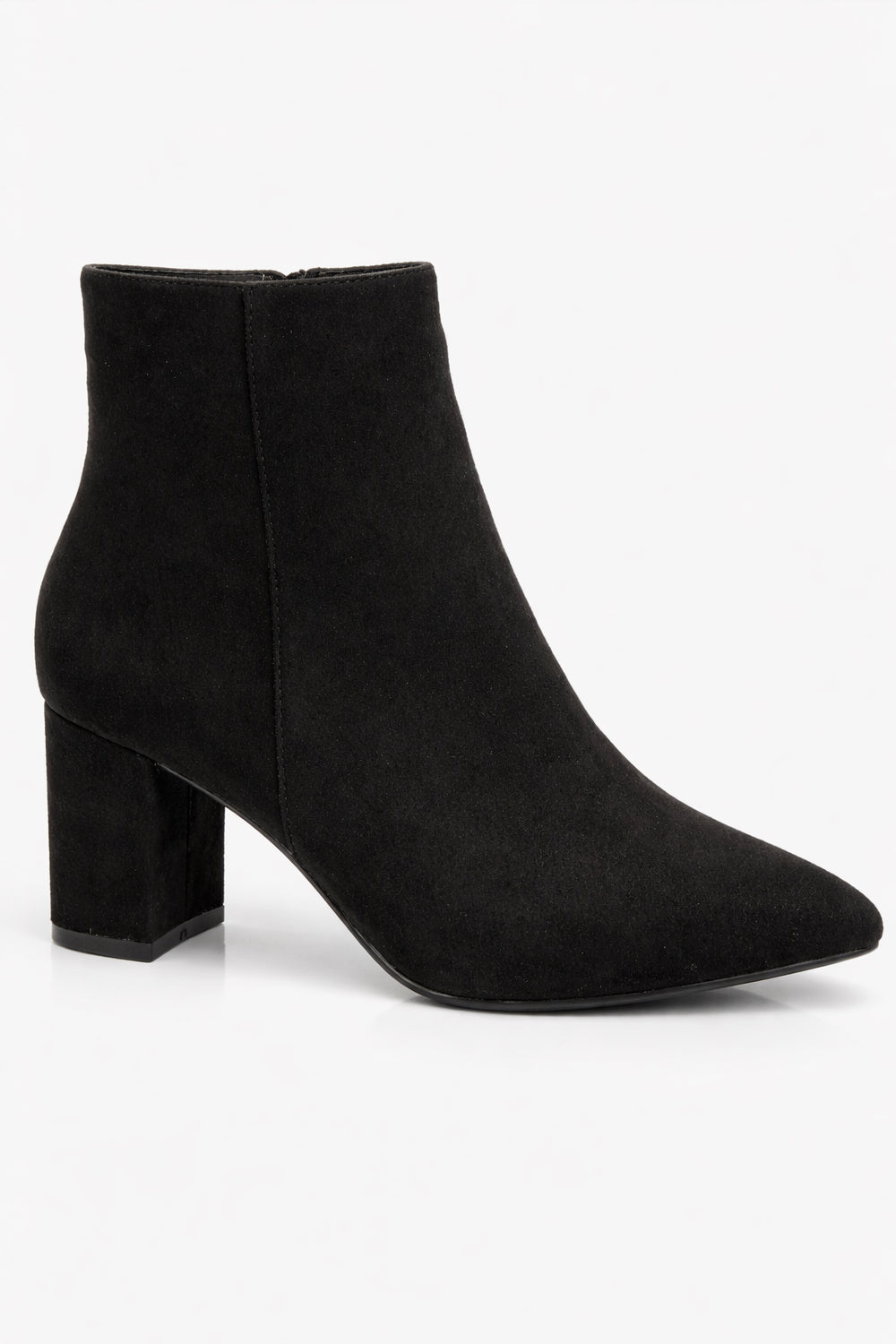 Suedette Pointed Toe Block Heel Ankle Boots