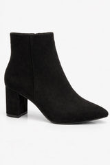 Suedette Pointed Toe Block Heel Ankle Boots