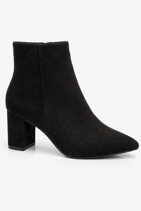 Suedette Pointed Toe Block Heel Ankle Boots