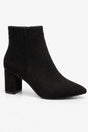Suedette Pointed Toe Block Heel Ankle Boots