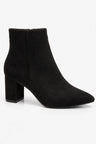Suedette Pointed Toe Block Heel Ankle Boots