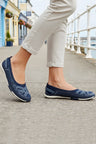 Leather Elastic Cross Strap Ballet Pumps with Cushioned Sole