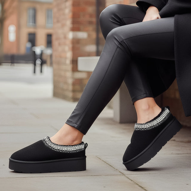 'Angel' Aztec Detail Faux Fur Lining Platform Suedette Boots