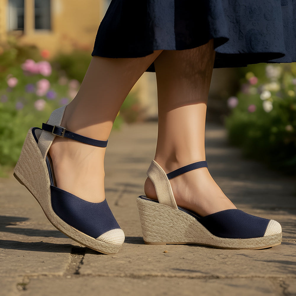 Wide Fit Espadrille Wedge Sandals with Adjustable Ankle Strap