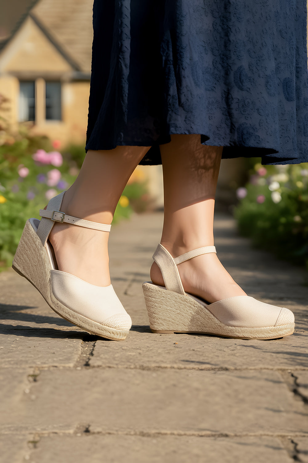 Wide Fit Espadrille Wedge Sandals with Adjustable Ankle Strap