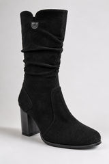 Suedette Mid-Calf Block Heel Boots
