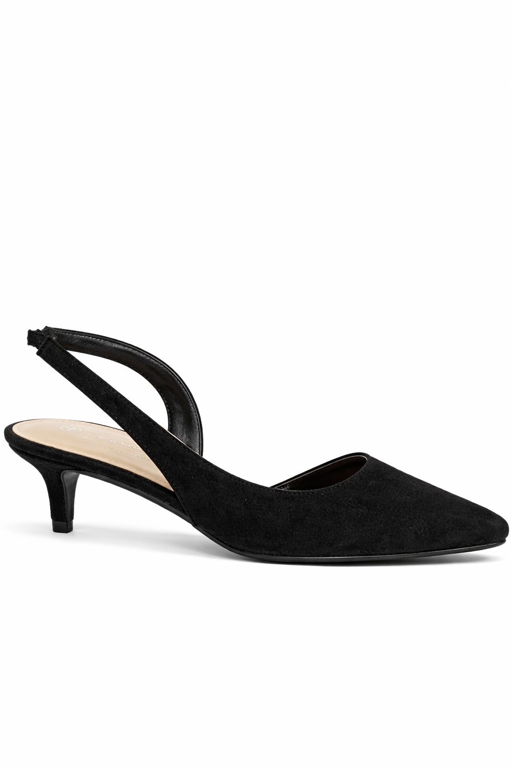 Pointed Toe Slingback Kitten Heel Court Shoe