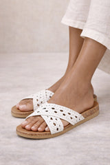 Woven Leather Cross Strap Flat Mule Sandal