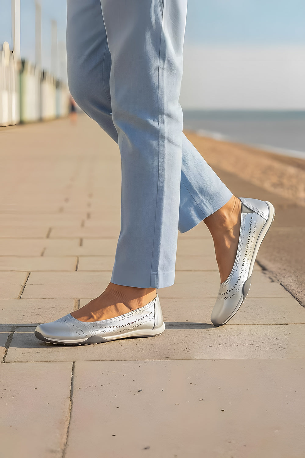 Leather Perforated Comfort Ballet Flat with Cushioned Insole